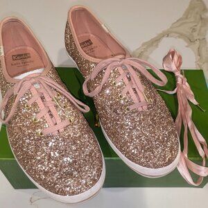 Kate Spade New York x Keds Rose Gold Glitter Champion Sneakers 9.5 Wide